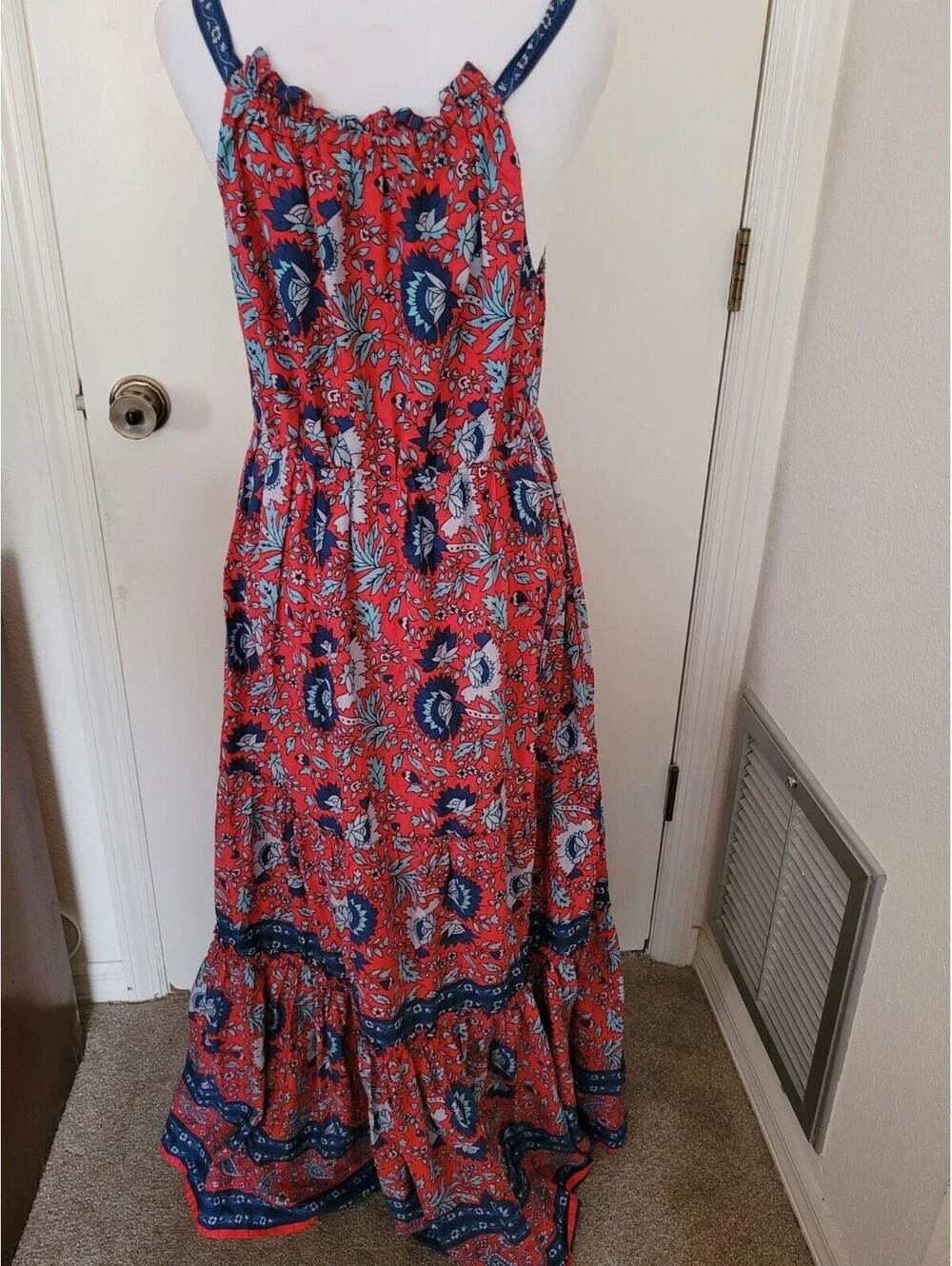 Natural Life Isabella Red Blue Floral Tiered Maxi Dress Sz Med Boho NWOT - Picture 5 of 9